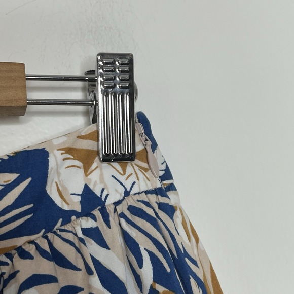 Staud Tiered Sea Midi Skirt Womens 8 Ruffled Blue Tan Nature Tree Print Cotton - Picture 6 of 7